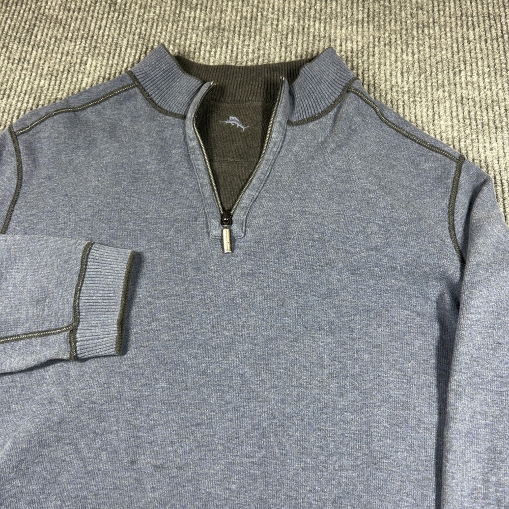Tommy Bahama Sweater Men's L Reversible Quarter Zip Blue Preppy Casual Comfort